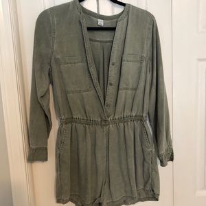 Olive green long-sleeve romper